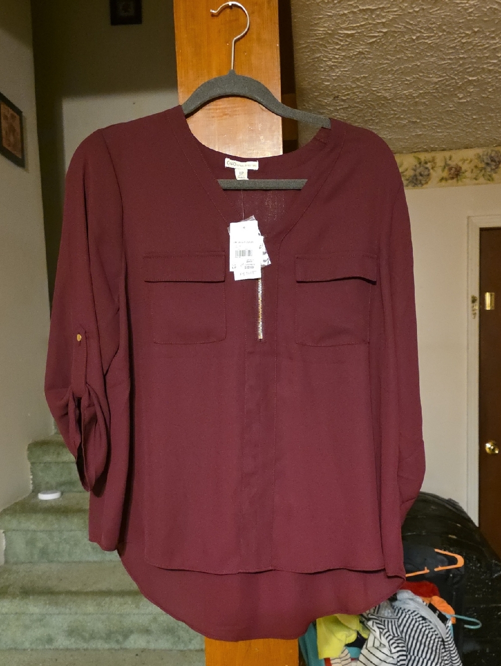 croft & barrow Women's Zip-Front Blouse in Burgundy